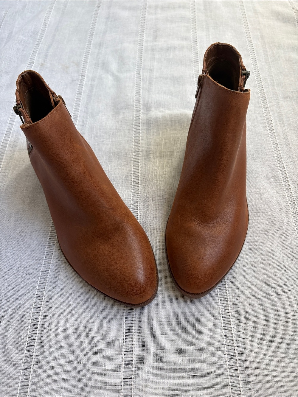 Gianni Bini Cognac Ankle Booties with double Side-zipper Design.